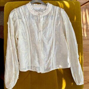 NWT Altar'd State Mallory Cream Embroidered Button-Up Blouse - Size Small